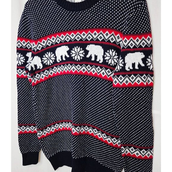 Aspen Men's Fair Isle Polar Bear Christmas Sweater Navy Blue White Small - Picture 2 of 8